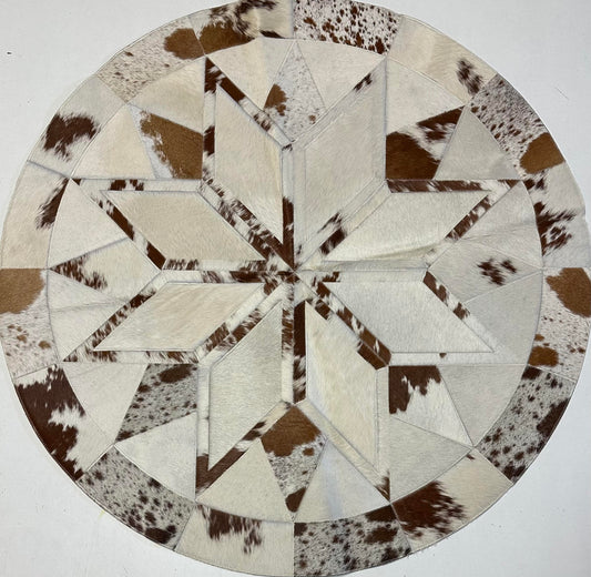 Round Stitched Rug - Brown & White