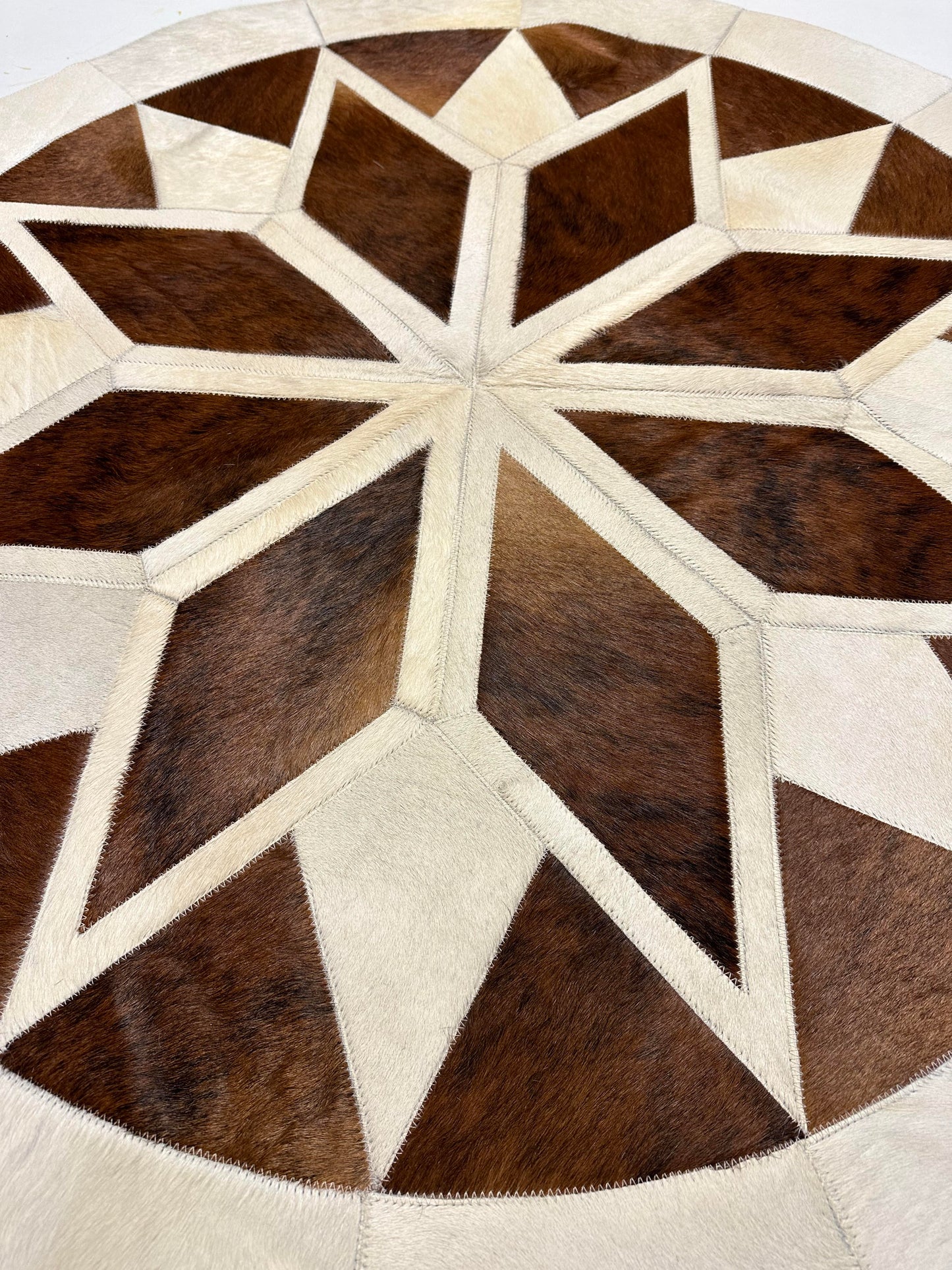 Round Stitched Rug - Brown & White