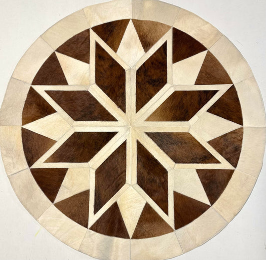 Round Stitched Rug - Brown & White